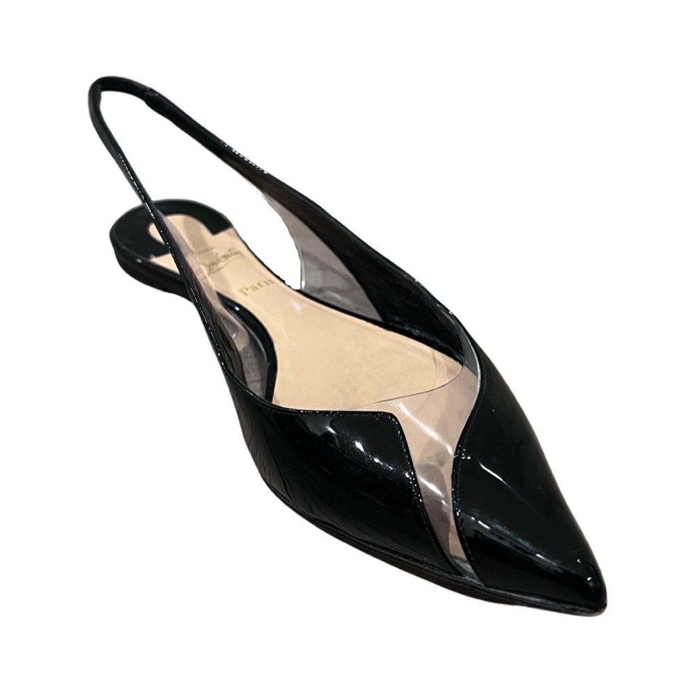 Christian Louboutin V DEC PVC and Patent Leather Slingback Flats, Size 37.5